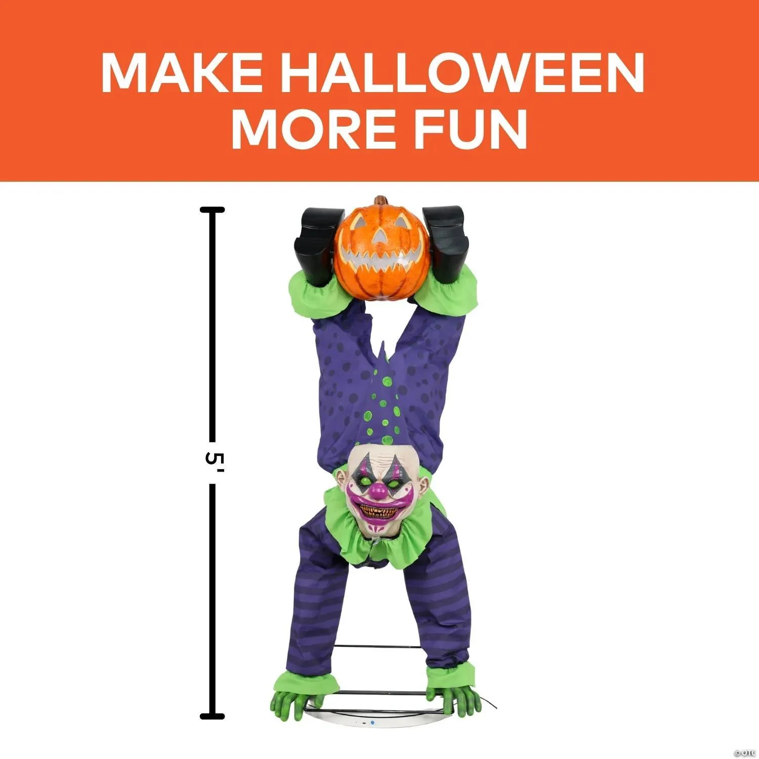 5 Ft. Animated Light-Up Upside-Down Clown with Jack-O'-Lantern - Image 2