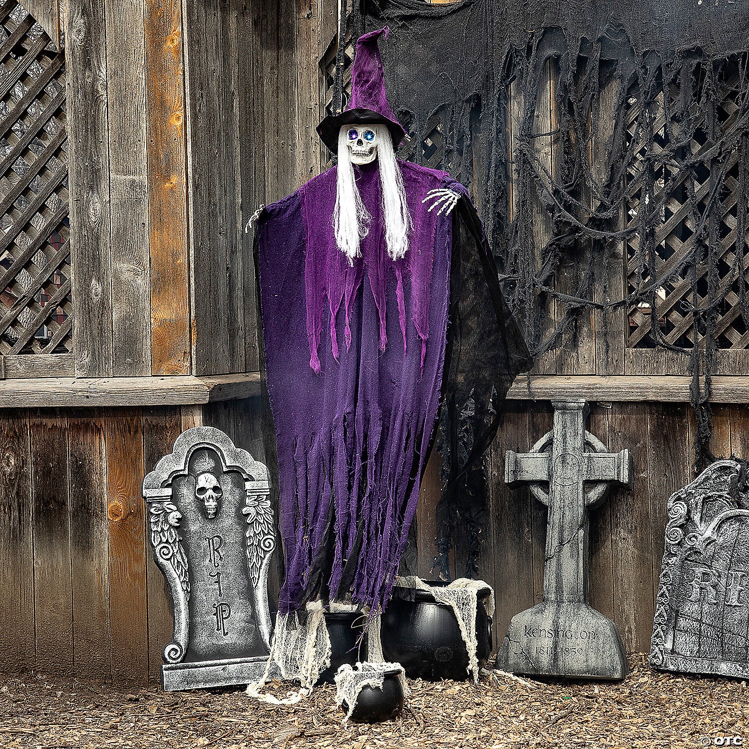 6 Ft. Hanging Light-Up Eyes Skeletal Witch