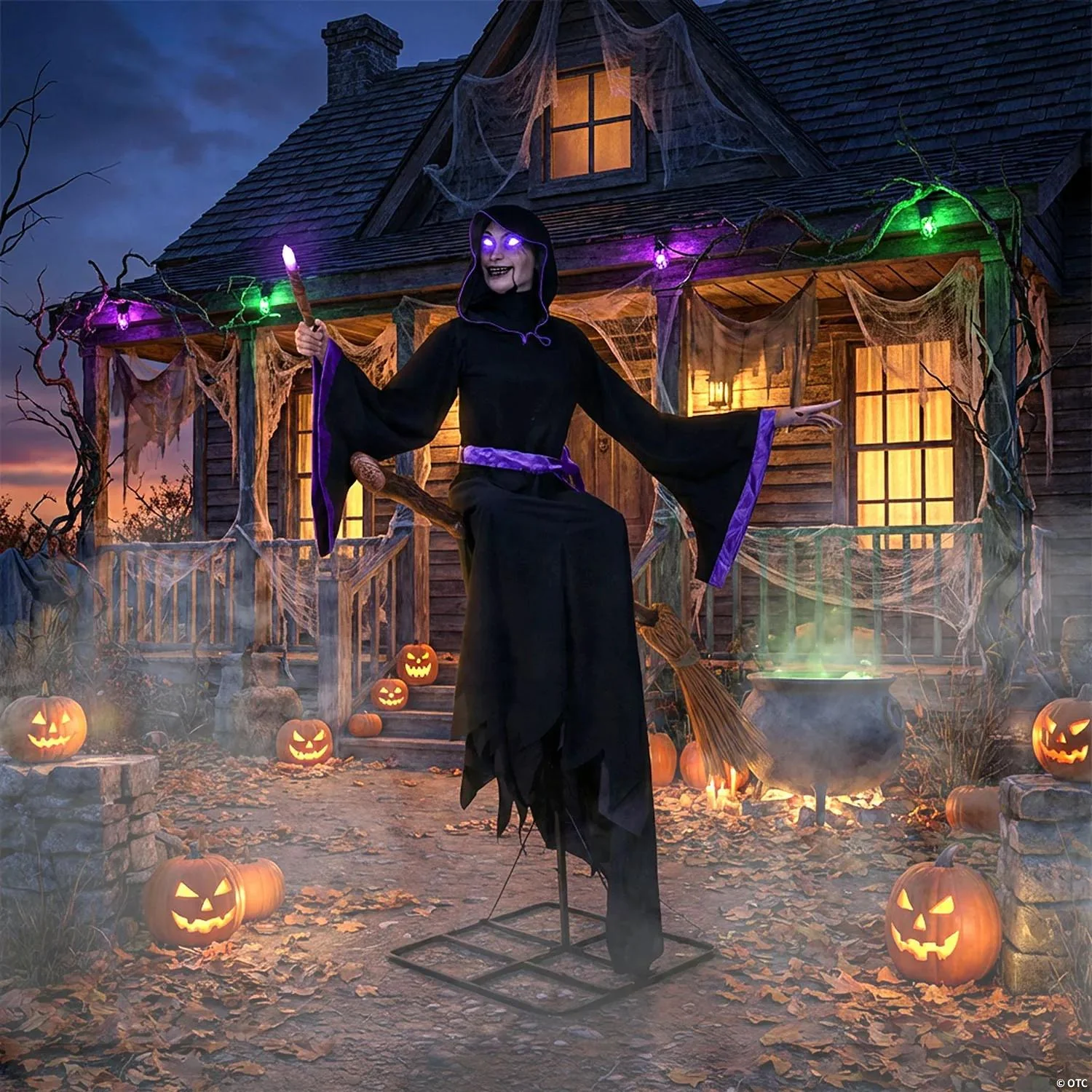 8 Ft. Animated Light-Up Hovering Witch with Broom & Wand