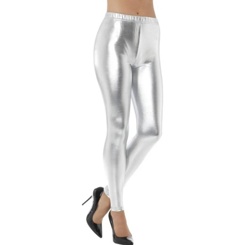 80s Metallic Disco Leggings - Silver - Image 2