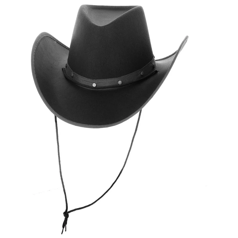 Black Cowboy Hat, Felt, with Cord - Image 2