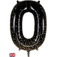 Sparkling Fizz Black & Gold Number 0 Foil Balloon 86cm
