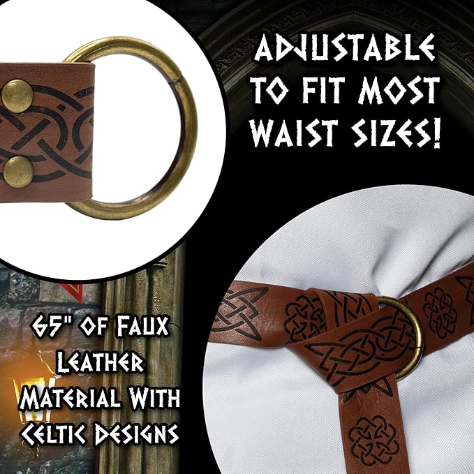 Celtic Medieval Brown Faux Leather Belt, Adult - Image 3