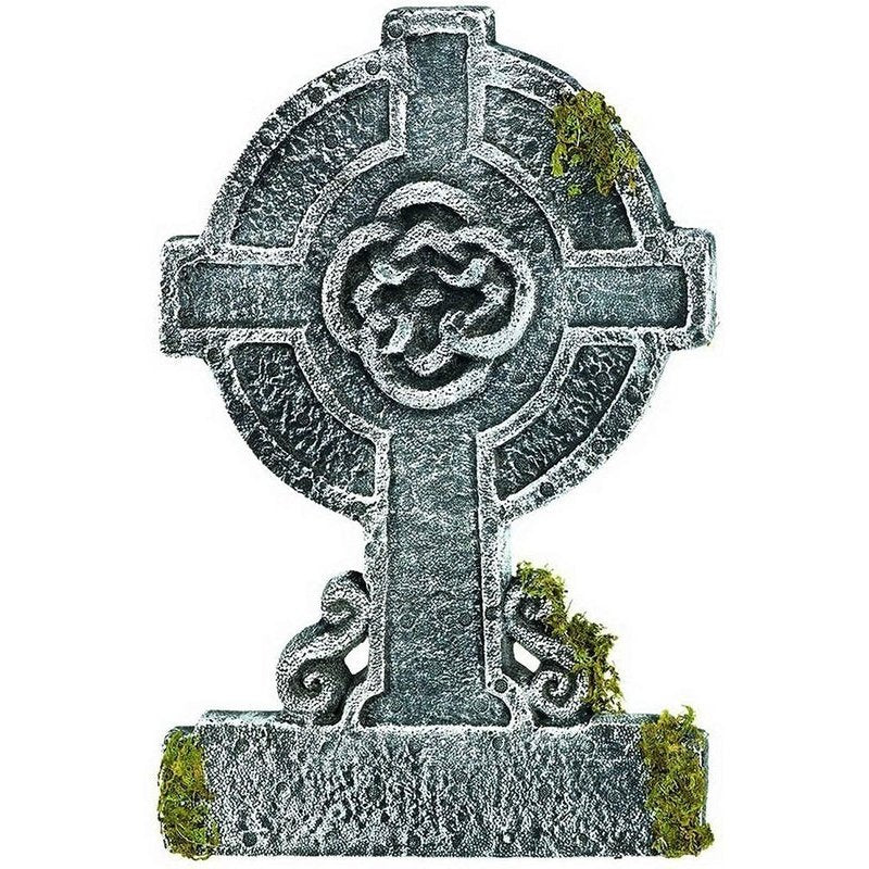 Creepy Cemetery Halloween Party Mossy Celtic Cross Tombstone Decoration