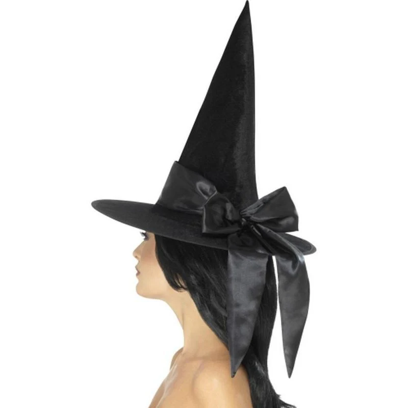 Deluxe Witch hat - Black with Black Bow