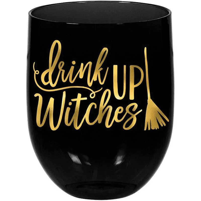 Drink Up Witches Stemless Plastic Party Wine Glasses