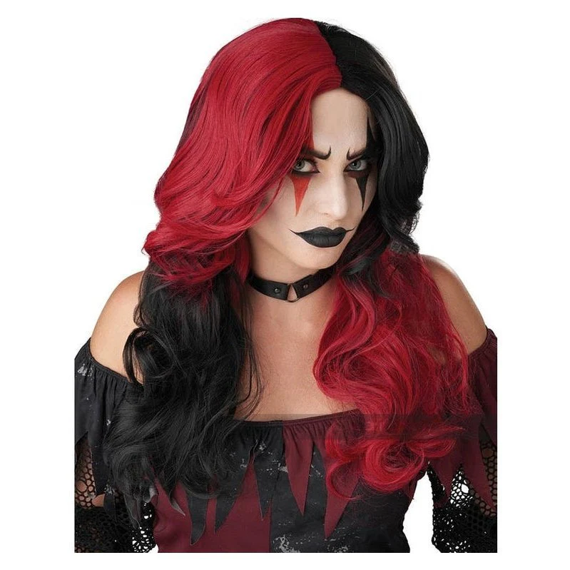 Evil Jester Red And Black Wig - Image 2