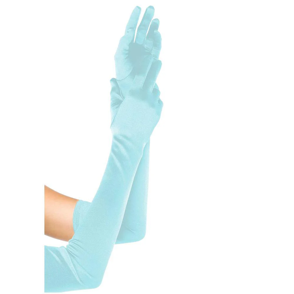 Extra Long Opera Length Satin Gloves - O/S - Light Blue - Image 2