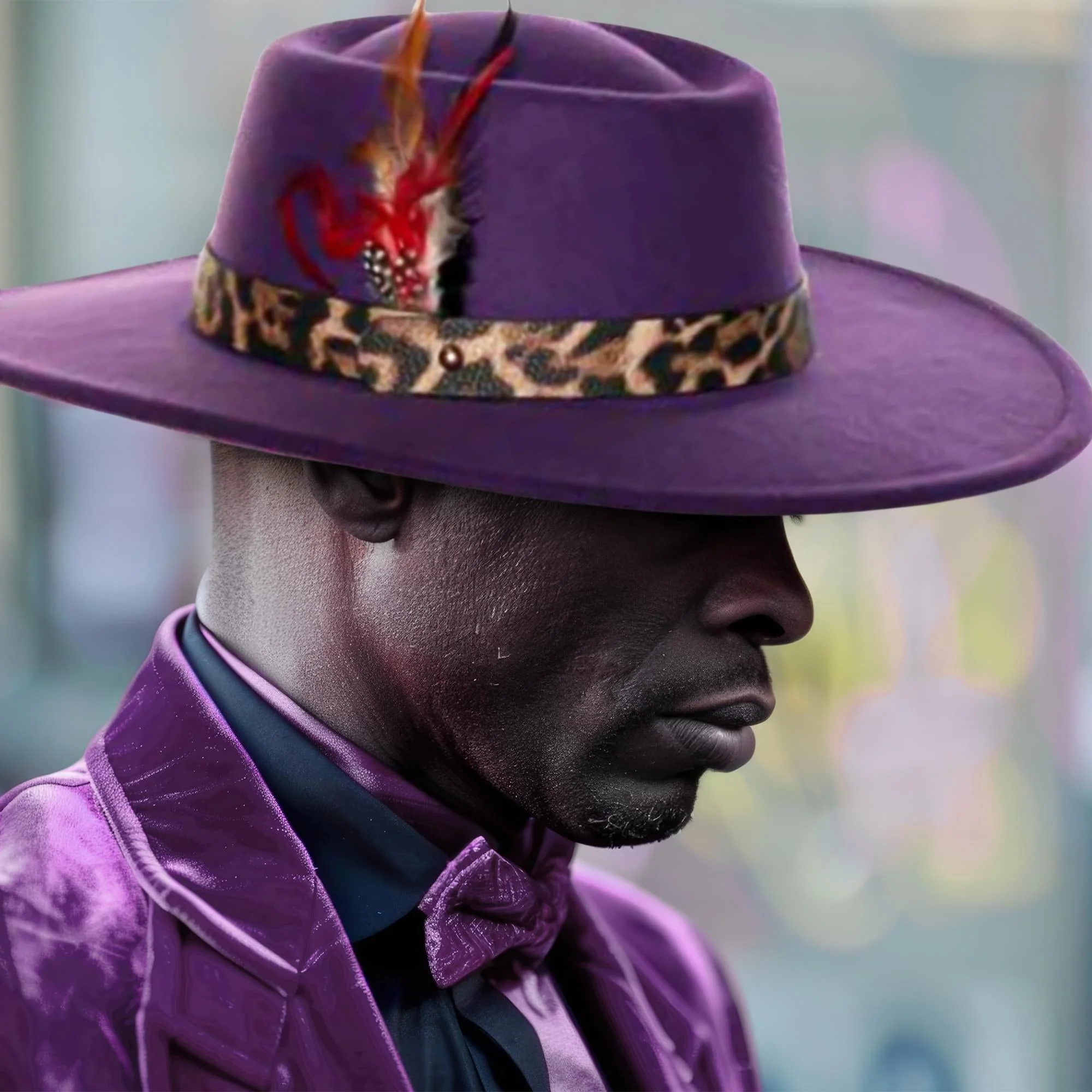 Faux Leather Pimp Hat Adult, Purple - Image 2
