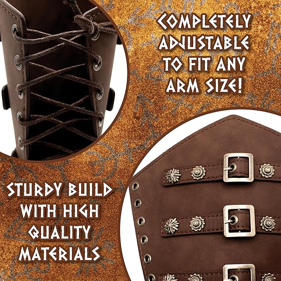 Faux Leather Warrior Arm Guard Cuffs Brown - Image 3