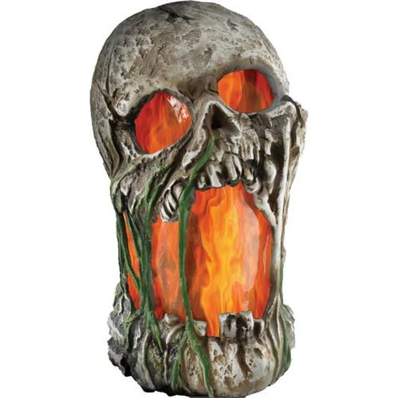 12" Flaming Rotted Skull Animated Prop - Image 2