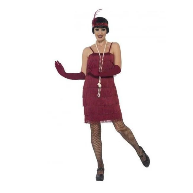 Flapper Costume, Burgundy Red, With Short Dress
