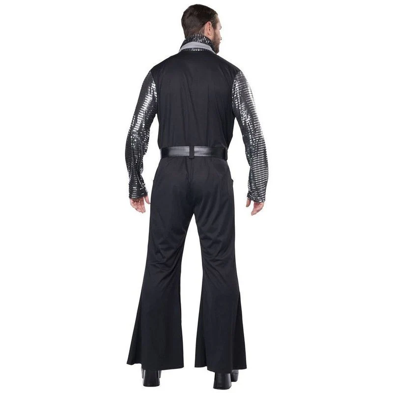 Flashy 1970's Men's Black And Silver Costume Jumpsuit - Image 3