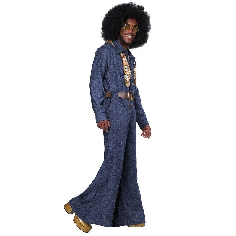 Funky Blue Denim Men's 1970's Disco Costume - Image 2