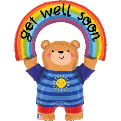Get Well Soon Rainbow Bear Supershape Foil Balloon