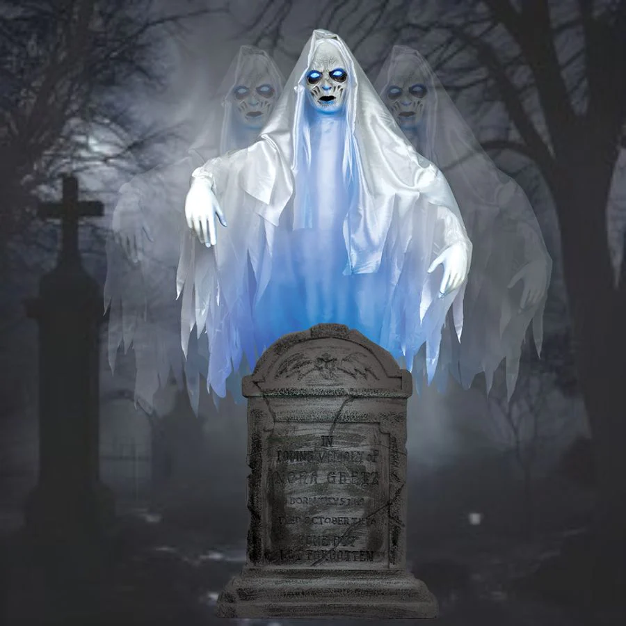 Ghost Woman Over Tombstone Animated Prop