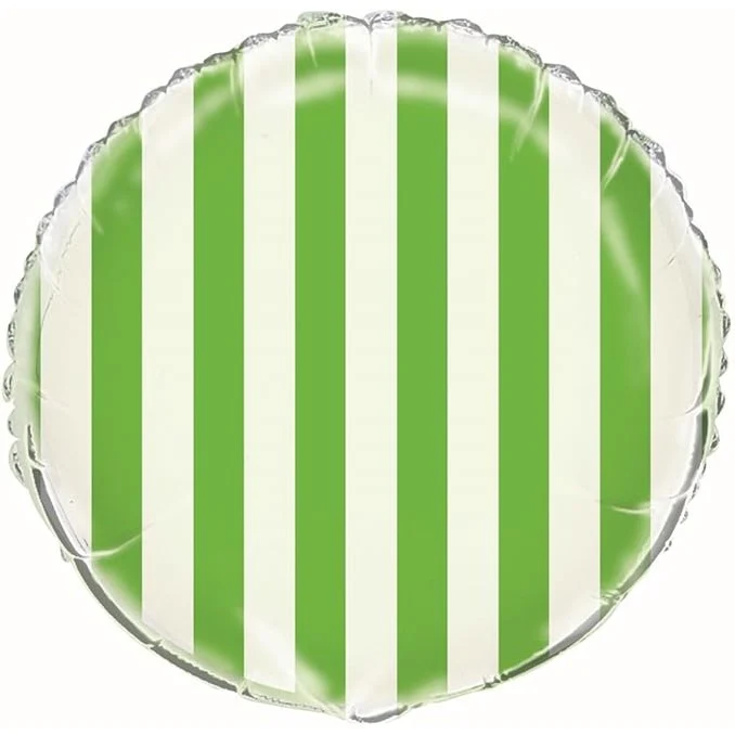 Green Striped Round Foil Balloon 45cm