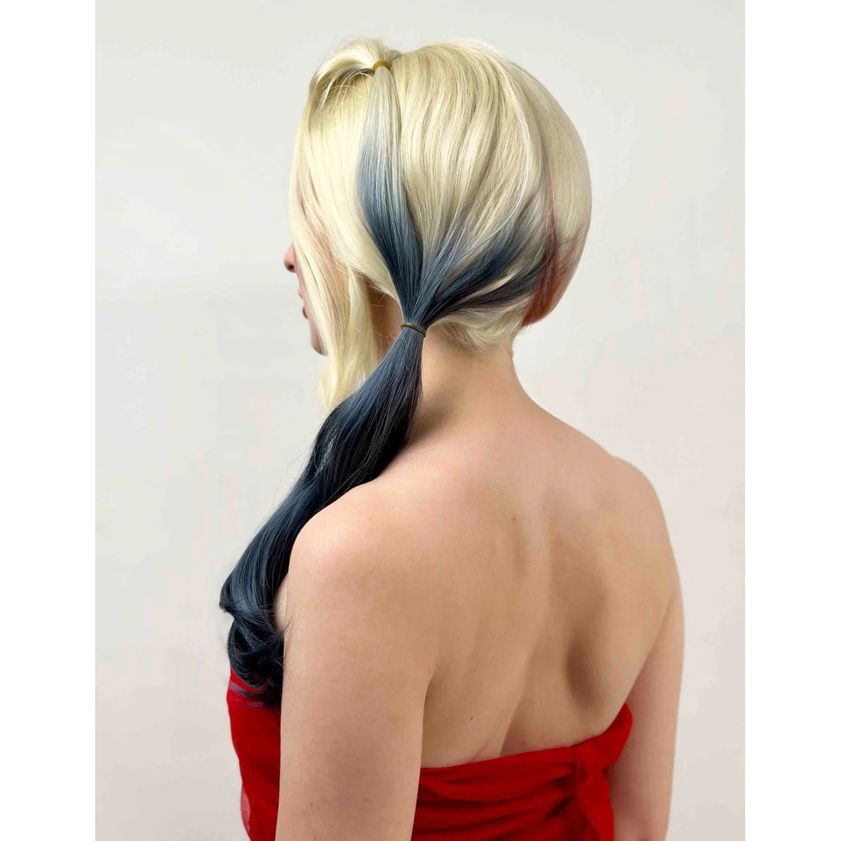 Harley Quinn Wig – Blonde with Red & Blue Ponytails - Image 3