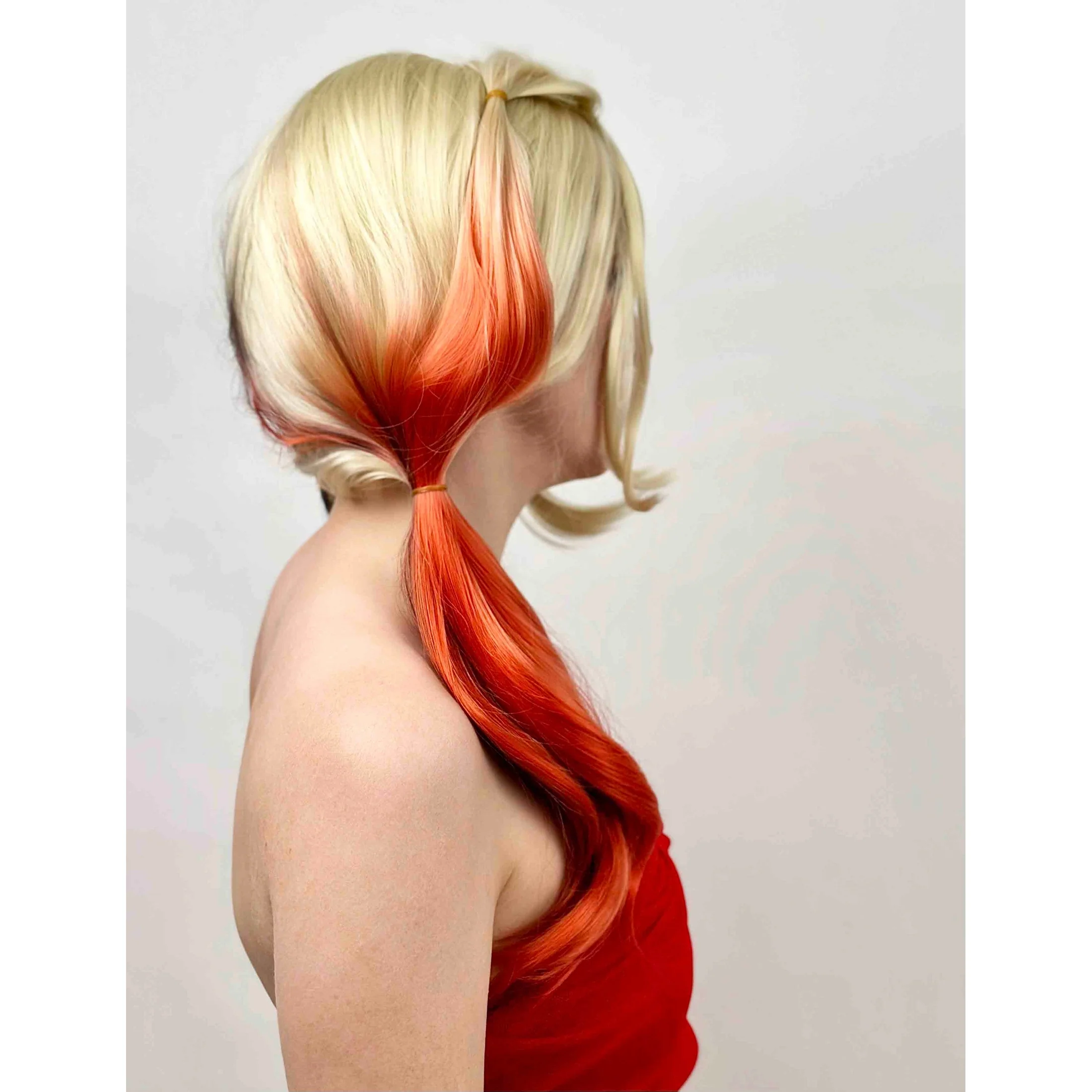 Harley Quinn Wig – Blonde with Red & Blue Ponytails - Image 4