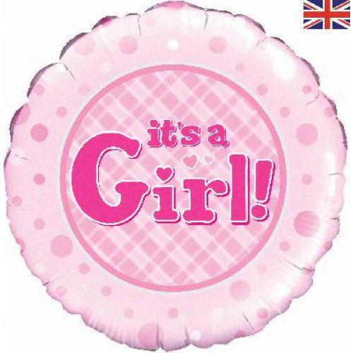 It's A Girl Pink Gingham Round Foil Balloon 45cm