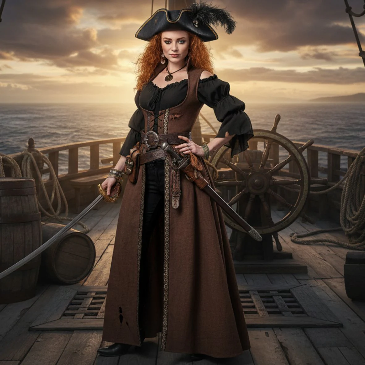 Brown Medieval Overdress Adult Costume - Image 6