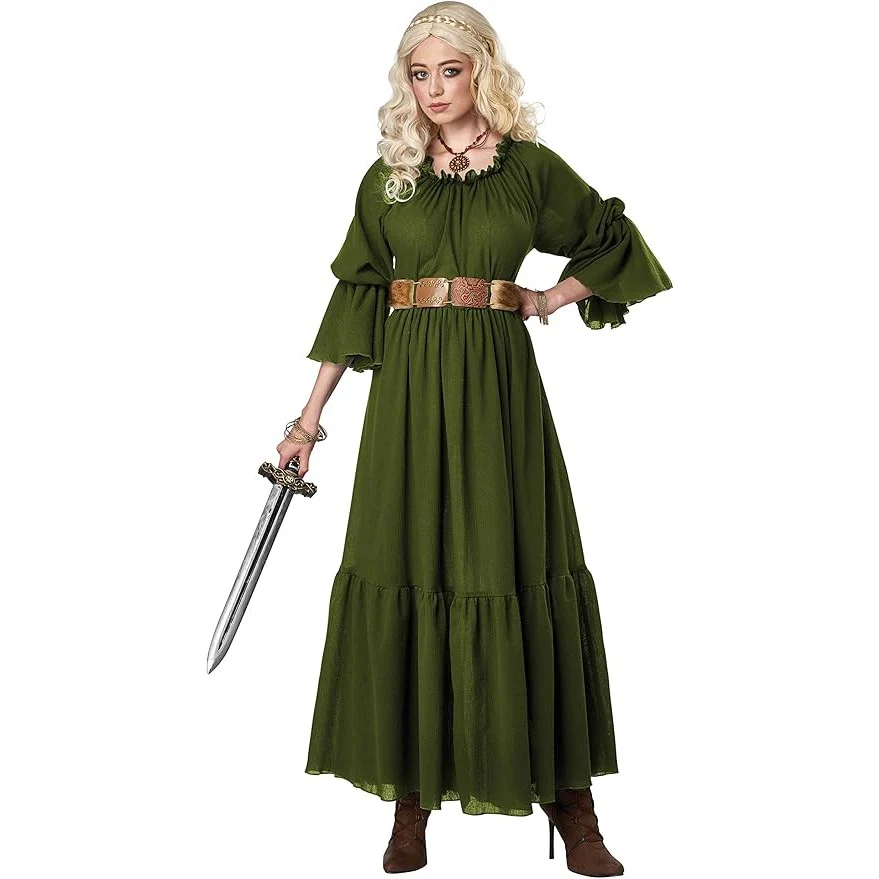 Medieval Renaissance Maxi Dress Women's Costume, Forest Green