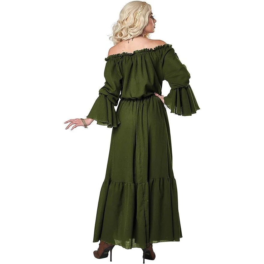 Medieval Renaissance Maxi Dress Women's Costume, Forest Green - Image 2