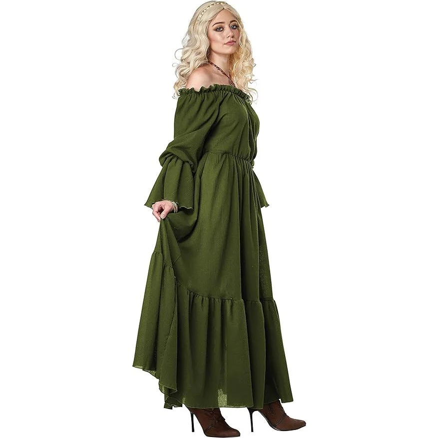 Medieval Renaissance Maxi Dress Women's Costume, Forest Green - Image 3