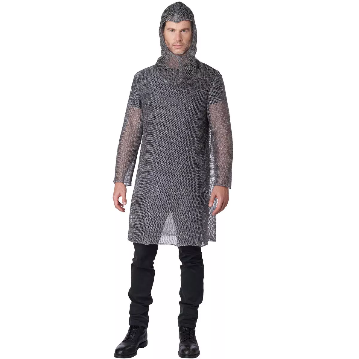 Metallic Knit Chainmail Tunic and Cowl Adult Costume