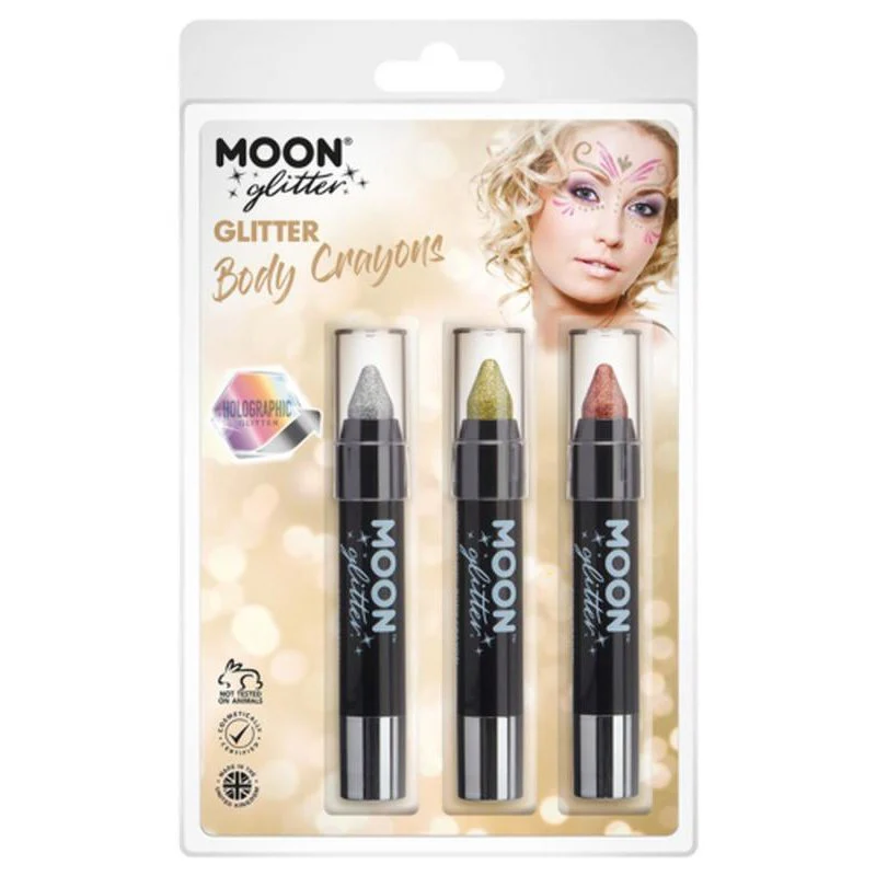 Moon Glitter Holographic Body Crayons, Silver, Gold, Rose Gold