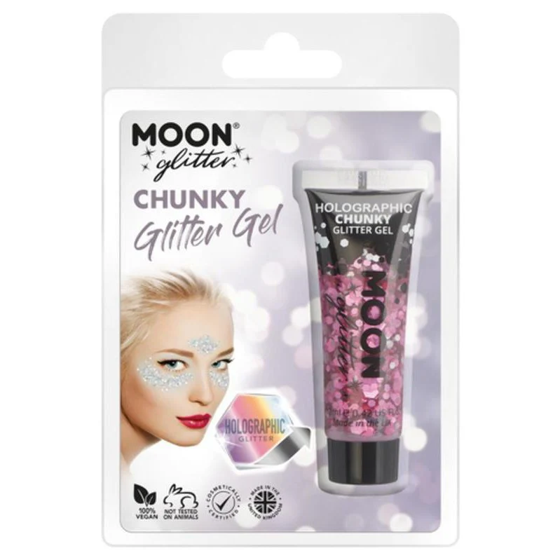 Moon Glitter Holographic Chunky Glitter Gel, Pink - Image 3