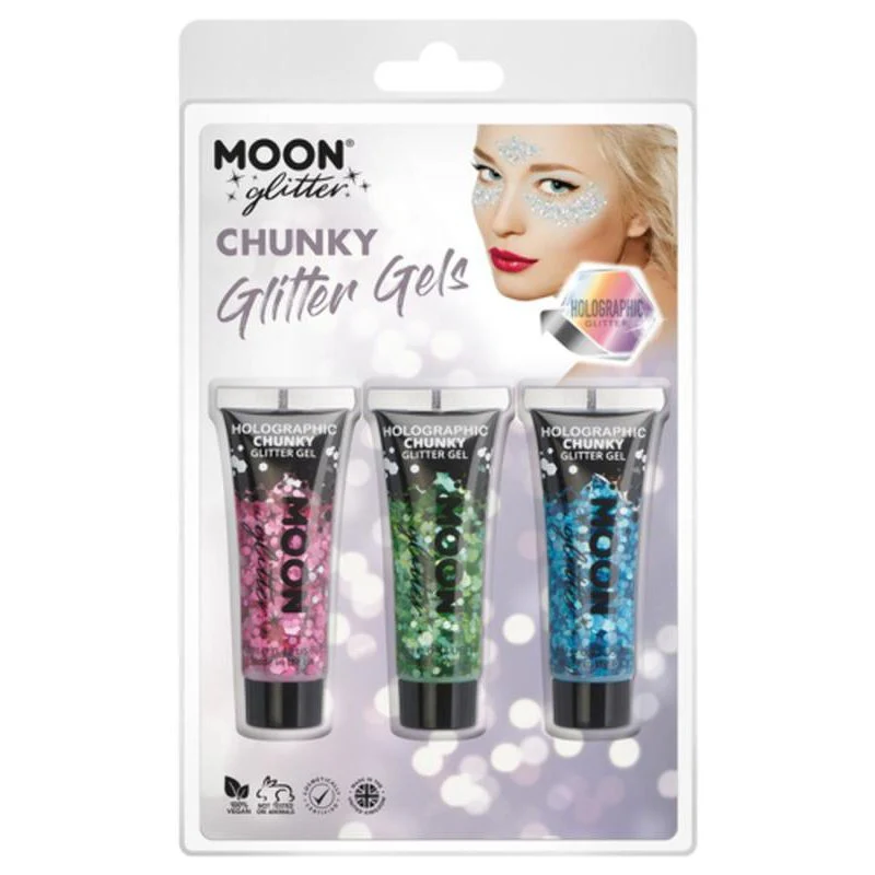 Moon Glitter Holographic Chunky Glitter Gel, Pink, Green, Blue