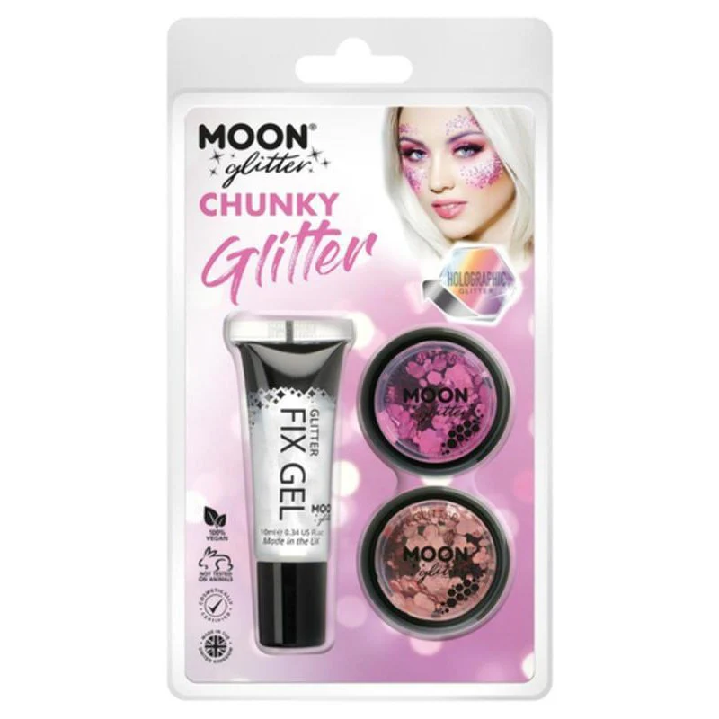 Moon Glitter Holographic Chunky Glitter, Pink, Rose Gold