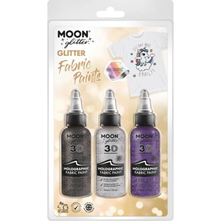 Moon Glitter Holographic Glitter Fabric Paint, Black, Silver, Purple