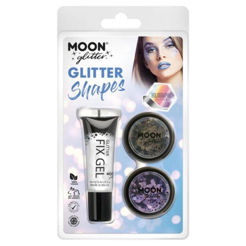 Moon Glitter Holographic Glitter Shapes, Black, Purple