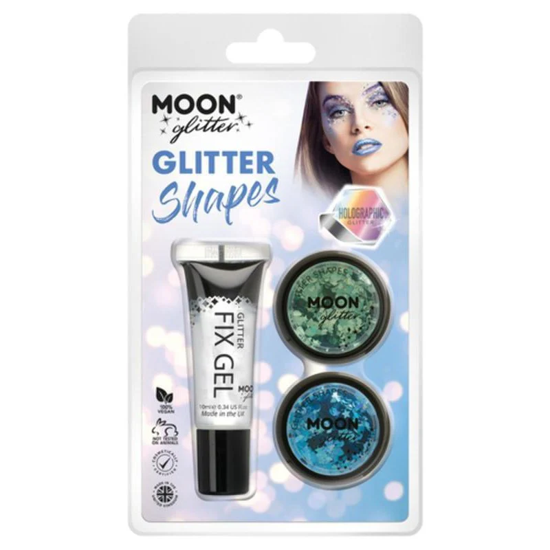 Moon Glitter Holographic Glitter Shapes, Green, Blue