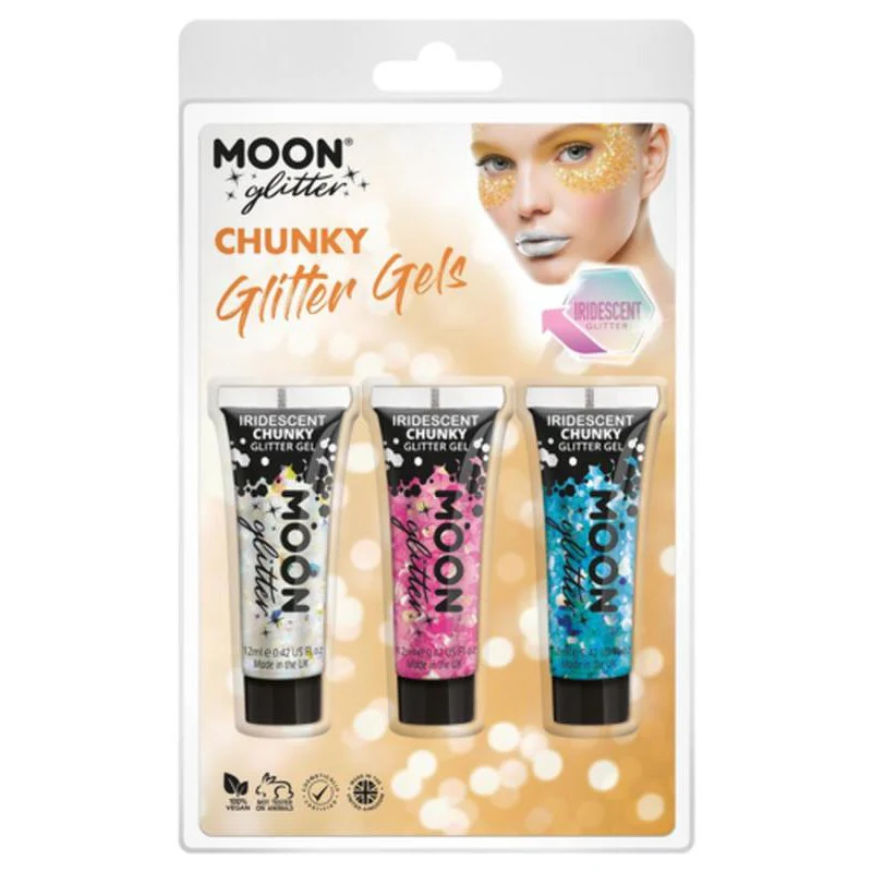 Moon Glitter Iridescent Chunky Glitter Gel, White, Pink, Blue