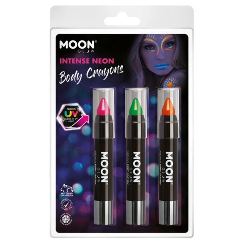 Moon Glow Intense Neon Uv Body Crayons, Pink, Green, Orange