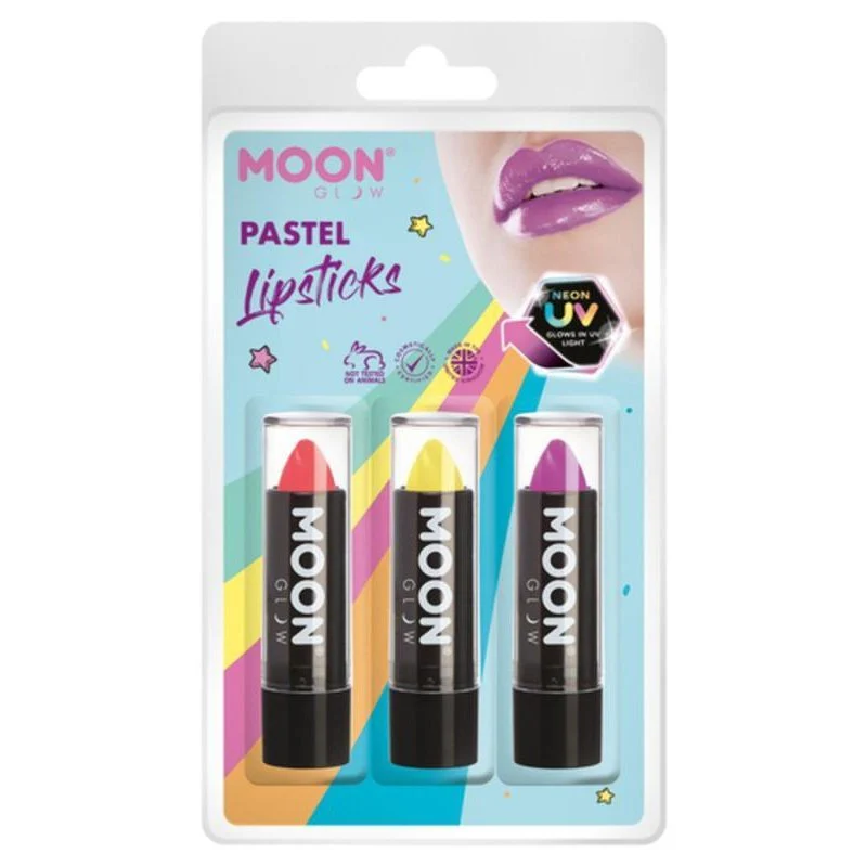 Moon Glow Pastel Neon Uv Lipstick, Coral, Yellow, Lilac