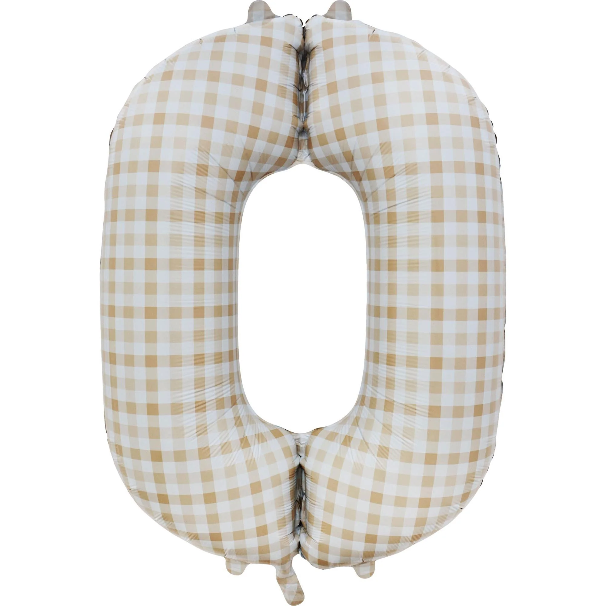 Number 0 Gingham Large Foil Balloon – Sand & White