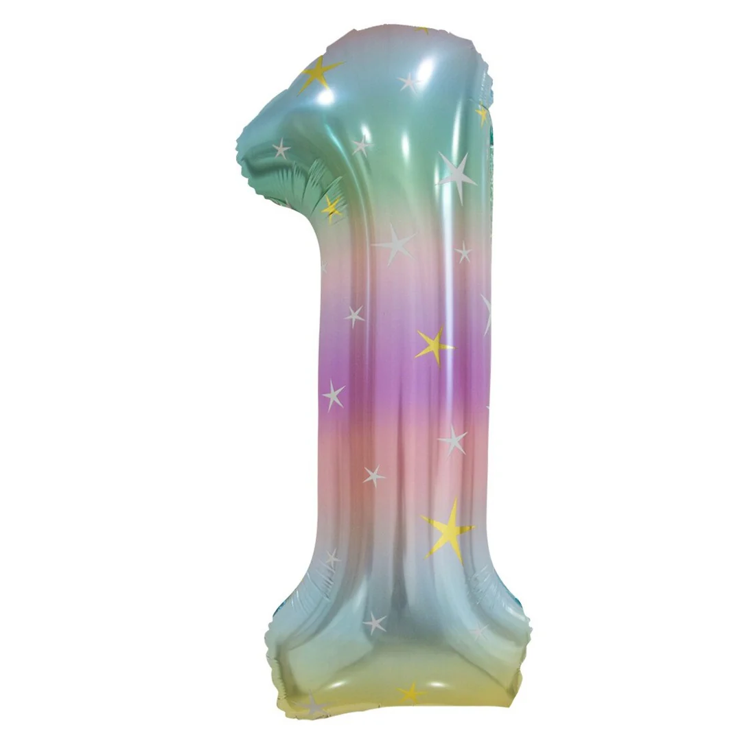 Number 1 Pastel Rainbow Ombre Star Giant Foil Balloon-86cm