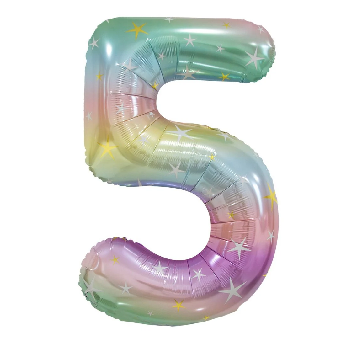 Number 5 Pastel Rainbow Foil Balloon-86cm