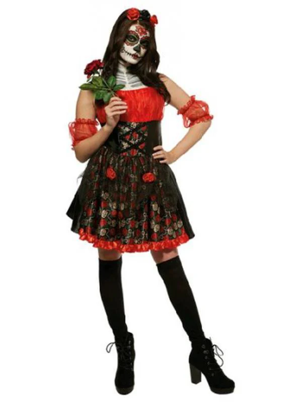 Red Rose Day Of The Dead Costume Size L
