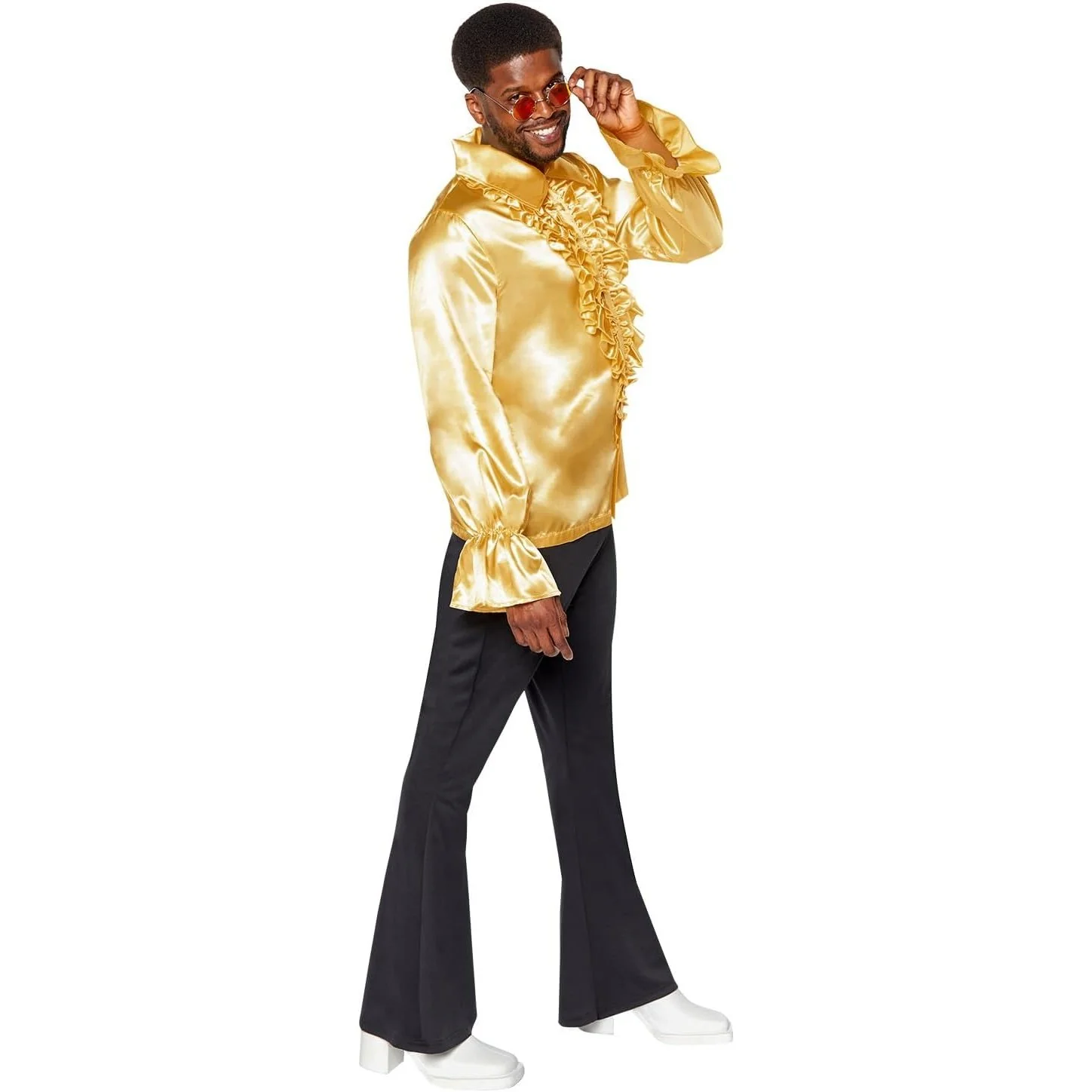 Satin Ruffle Adult Mens Costume Shirt Gold - Image 2