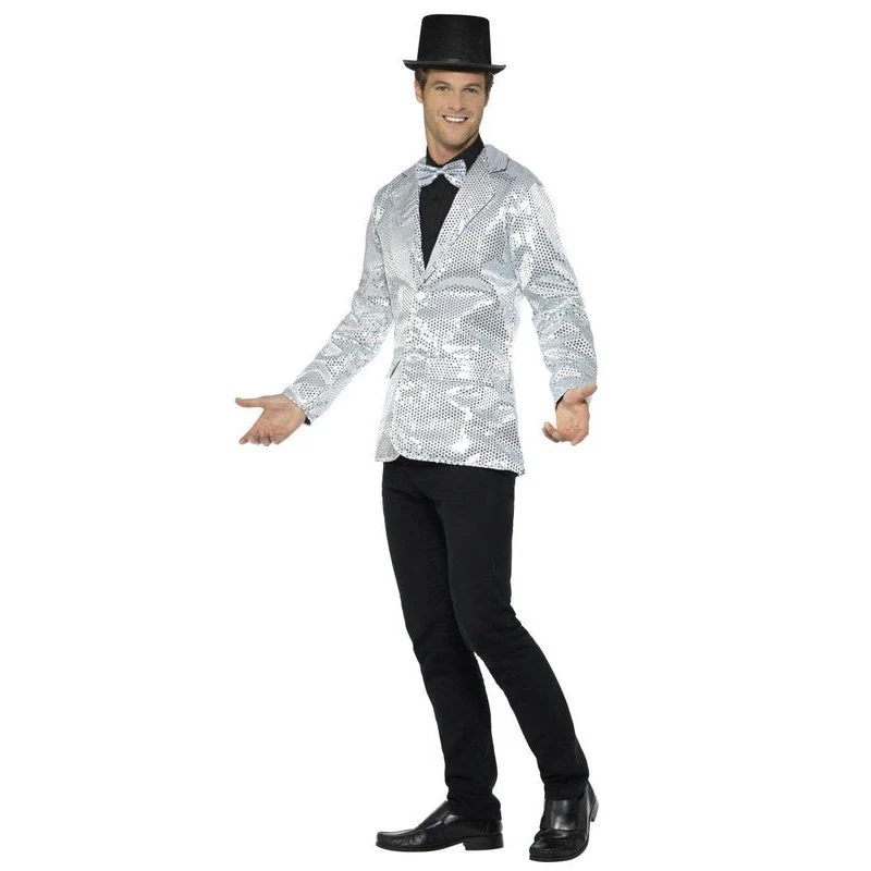 Sequin Jacket, Mens Silver - Image 2