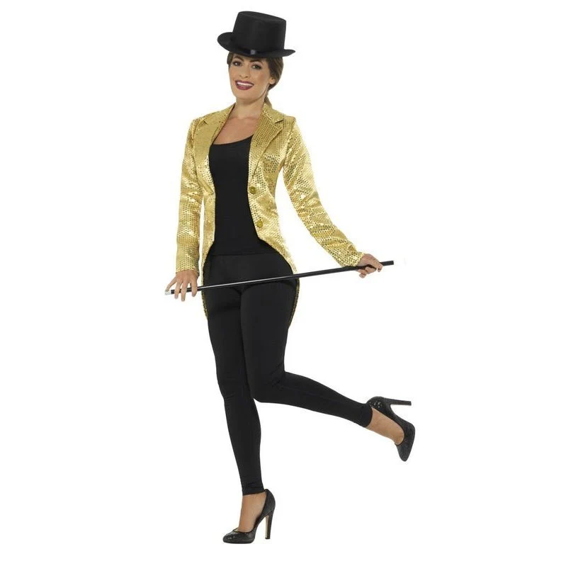 Sequin Tailcoat Jacket, Ladies Gold - Image 4