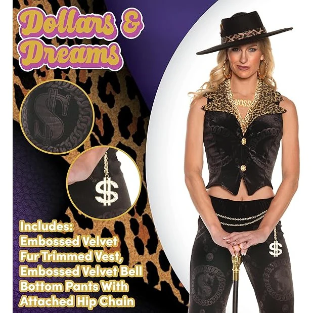 Sexy Pimp Lady Hustler Costume Women, Black - Image 2
