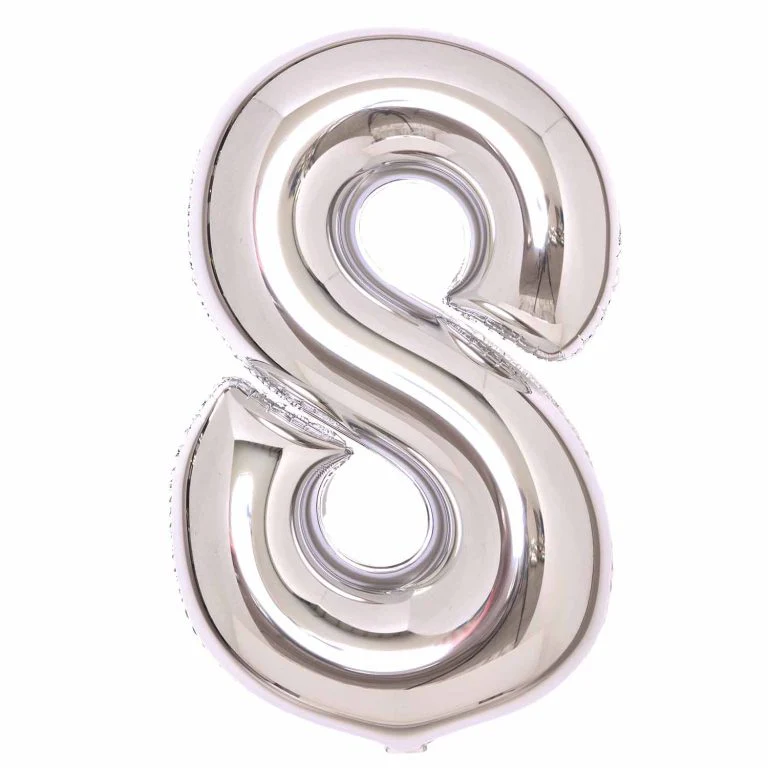 Silver Large Foil Number 8 Balloon 89cm