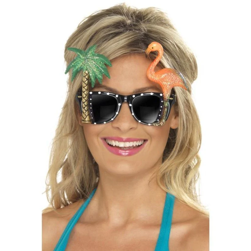 Specs, Black, With Flamingo And Palm Tree