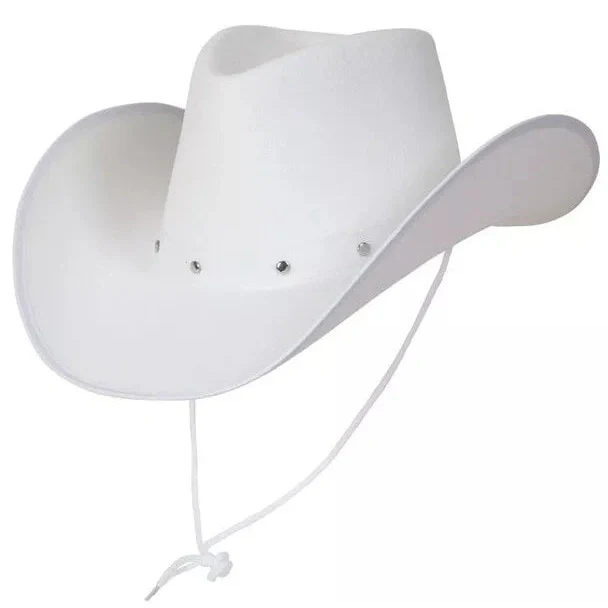 White Cowboy Hat, Felt, with Cord - Image 2